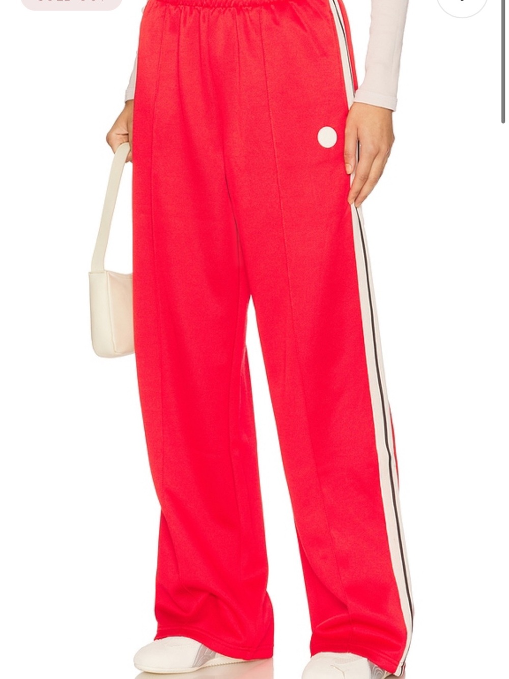 P.E Nation Tricot Red Wide-Leg Track Pants with Side Stripes